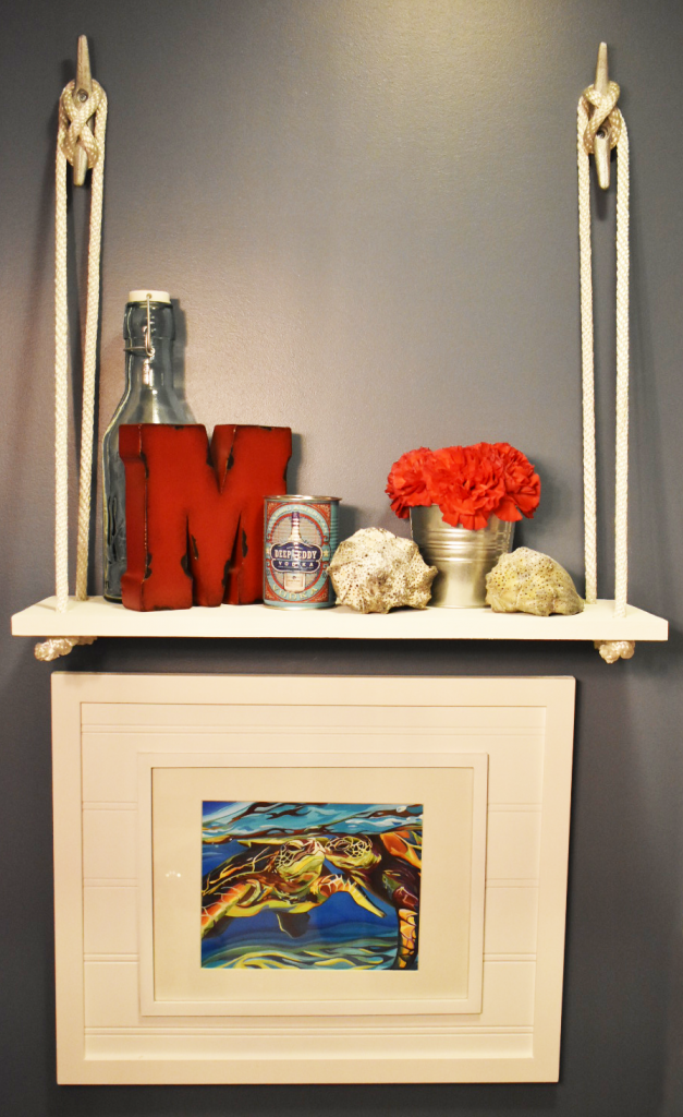 Make this easy nautical shelf for under $10! This DIY project is quick and cheap. Start after lunch and finish by happy hour!